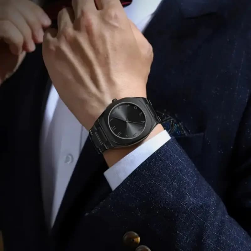 Arabic Aura Black Dial Watch  Minimalist Stainless Steel Timepiece with Arabic Numerals