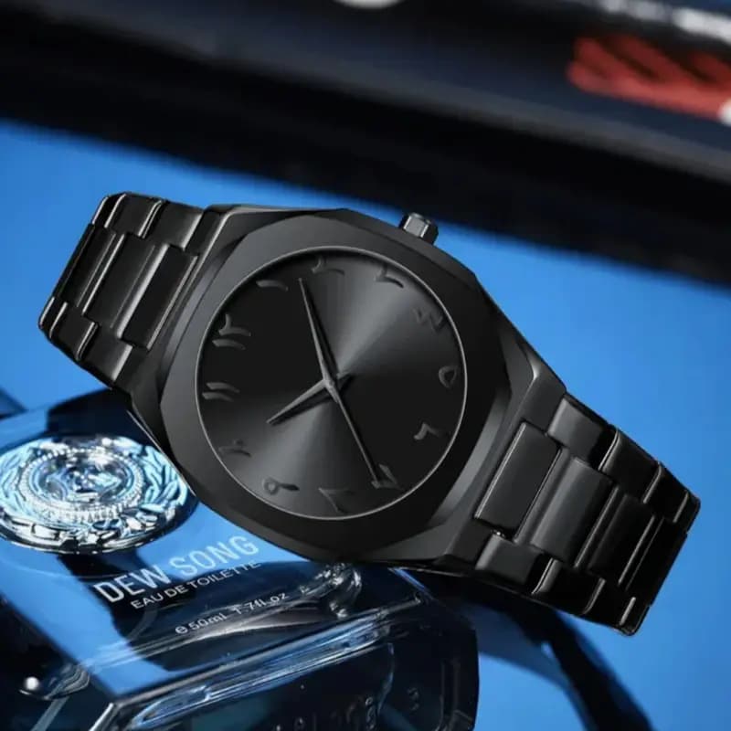 Arabic Aura Black Dial Watch  Minimalist Stainless Steel Timepiece with Arabic Numerals