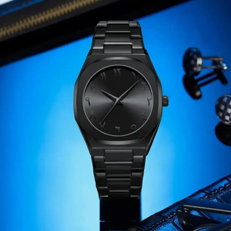 Arabic Aura Black Dial Watch  Minimalist Stainless Steel Timepiece with Arabic Numerals